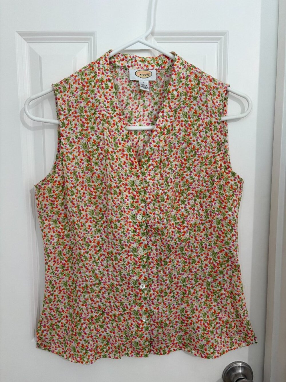 Talbots 100% Linen Floral Sleeveless Button Front Blouse Size 4